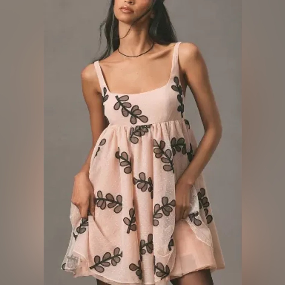 Anthropologie Square-Neck Tulle Babydoll Mini Dress - Picture 2 of 6